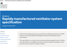 Rapidly manufactured ventilator system specification